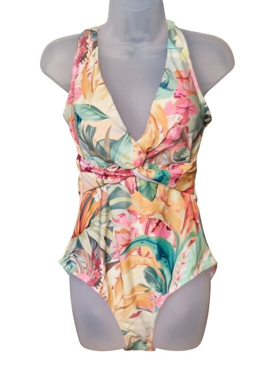 Didopip Other - Tropical Print One Piece Swimsuit L Deep V Neck Cutout Back Adjustable